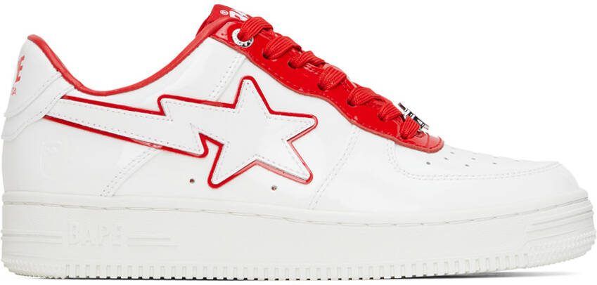 BAPE White  Red Patent Leather Sneakers - Picture 5