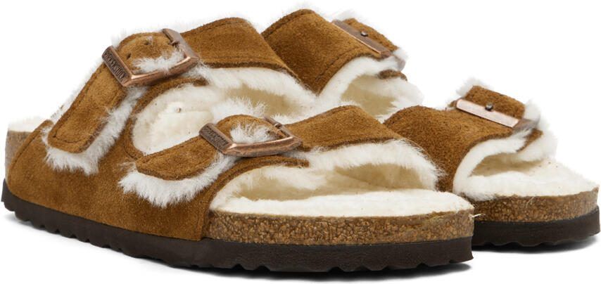 Birkenstock Tan Narrow Shearling Arizona Sandals - Picture 2