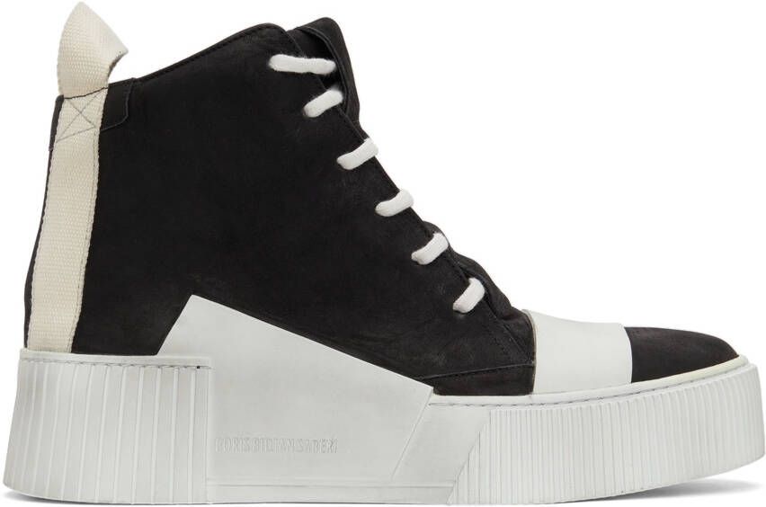 Boris Bidjan Saberi Black  Off-White Suede Bamba 1.1 High Top Sneakers - Picture 5