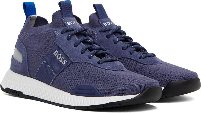 BOSS Navy Structured Knit Sneakers - Picture 2