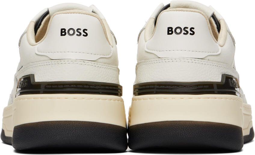 BOSS White  Black Leather Sneakers
