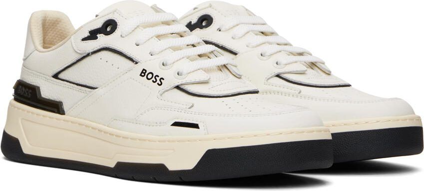 BOSS White  Black Leather Sneakers - Picture 2