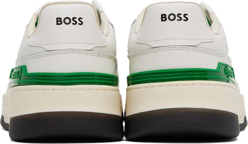 BOSS White  Green Reflective Sneakers