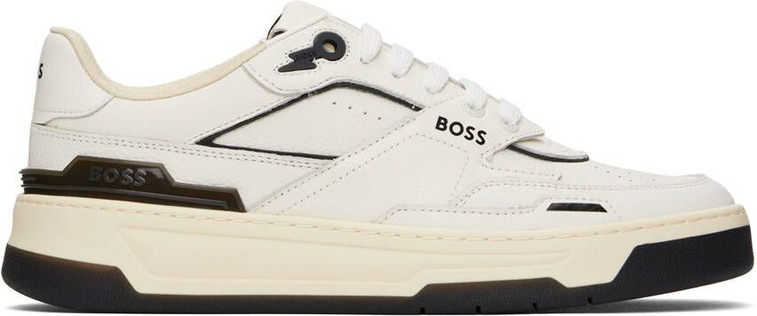 BOSS White  Black Leather Sneakers - Picture 5