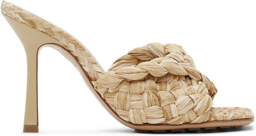 Bottega Veneta Beige Raffia Stretch Heeled Mules - Picture 4
