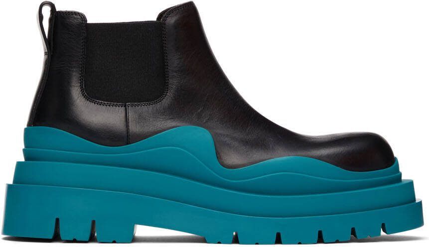 Bottega Veneta Black  Blue Low Tire Chelsea Boots - Picture 5