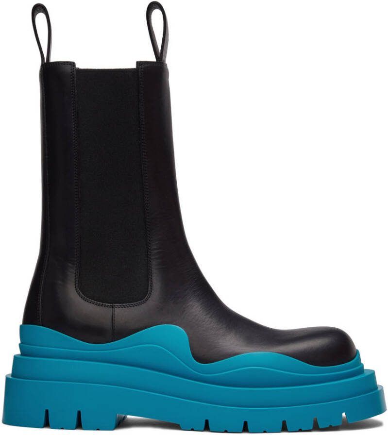 Bottega Veneta Black  Blue Tire Chelsea Boots - Picture 3