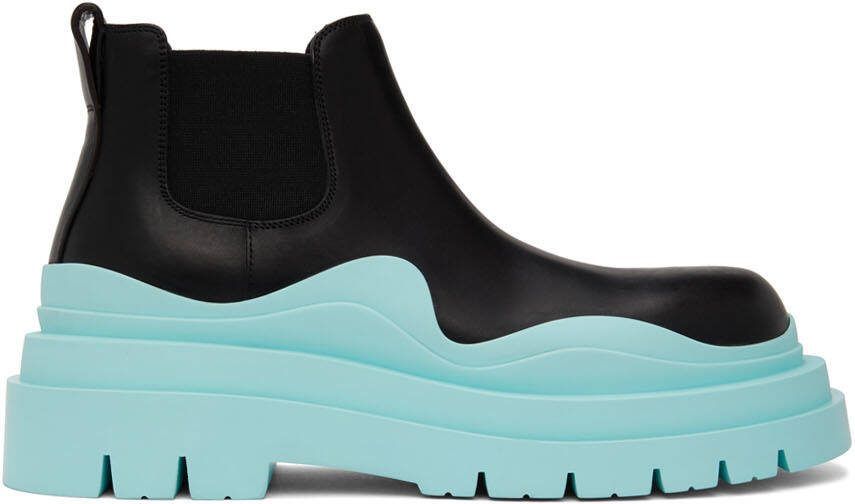 Bottega Veneta Black  Blue Tire Chelsea Boots - Picture 5