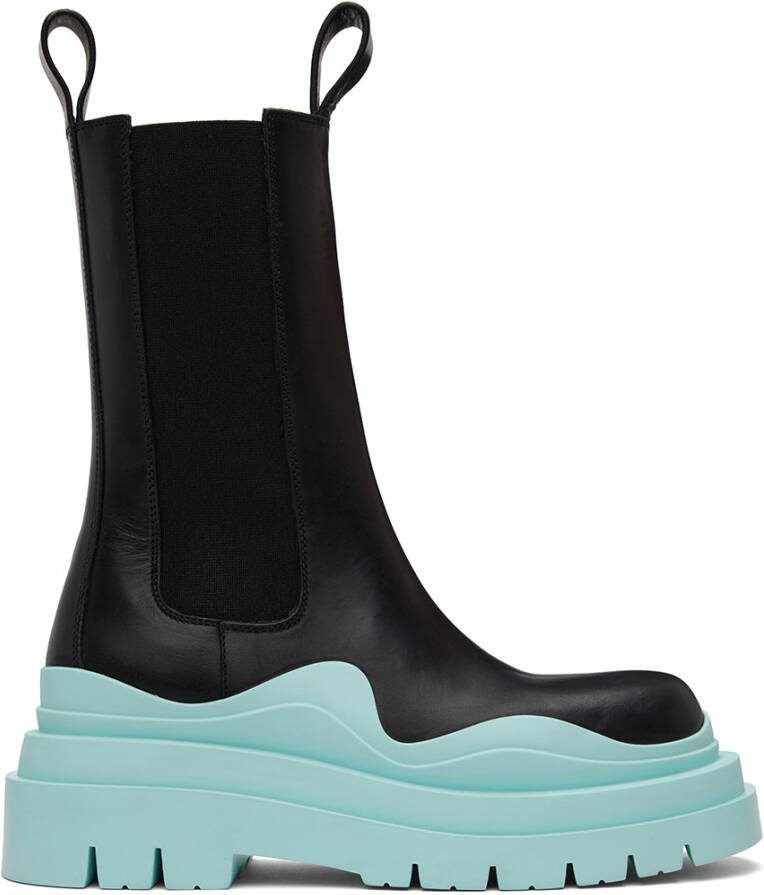 Bottega Veneta Black  Blue Tire Chelsea Boots - Picture 3