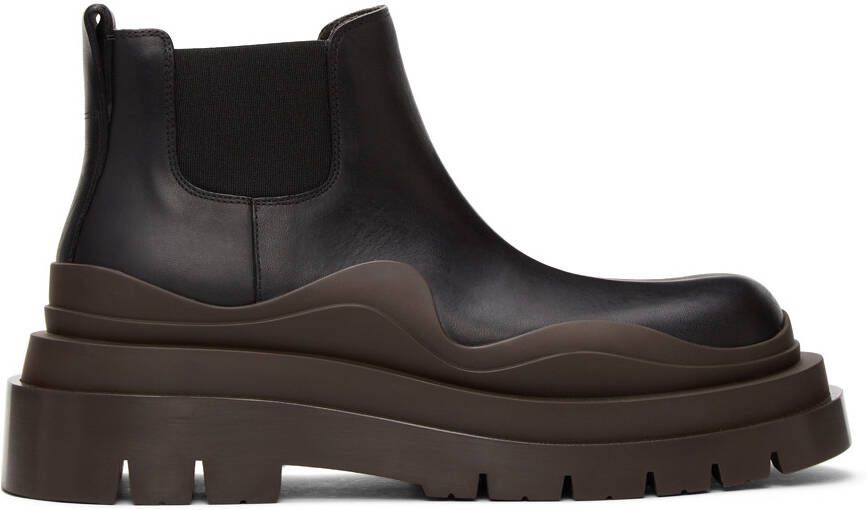 Bottega Veneta Black  Brown Low 'The Tire' Chelsea Boots - Picture 4