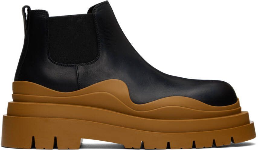Bottega Veneta Black  Brown Tire Chelsea Boot