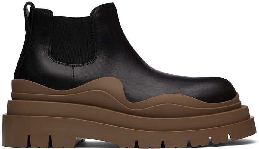 Bottega Veneta Black  Brown Tire Chelsea Boots - Picture 5