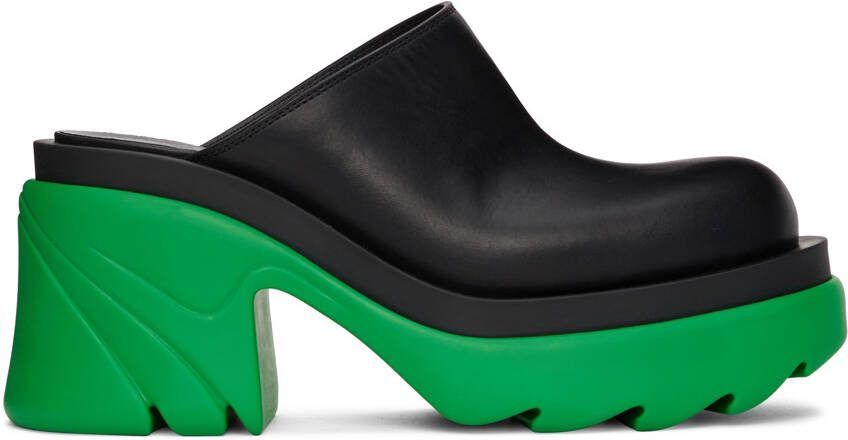 Bottega Veneta Black  Green Flash Mules - Picture 4