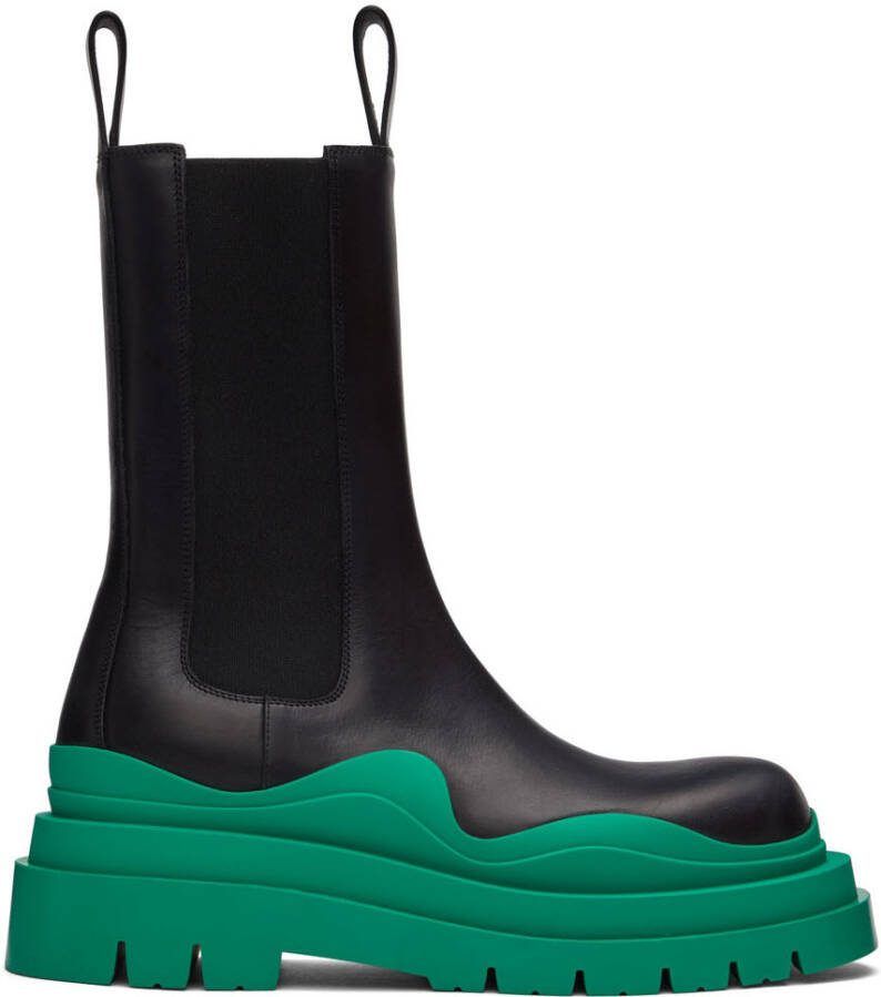 Bottega Veneta Black  Green Tire Chelsea Boots - Picture 3