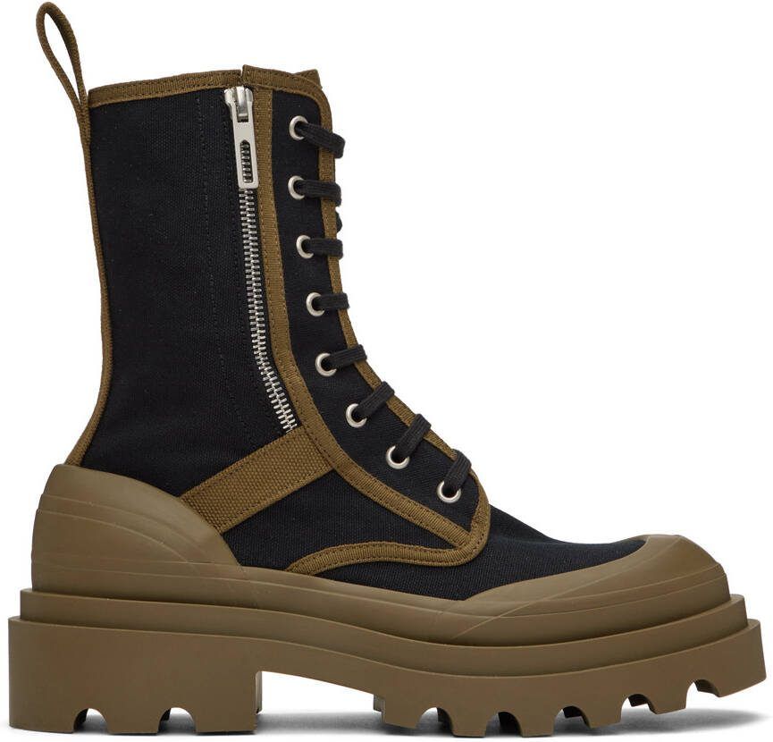 Bottega Veneta Black  Khaki Calf-High Boots - Picture 5