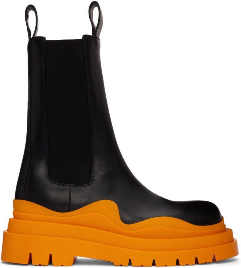 Bottega Veneta Black  Orange Tire Chelsea Boots - Picture 5