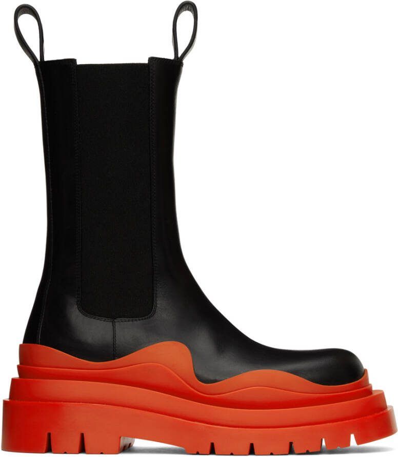 Bottega Veneta Black  Orange Tire Chelsea Boots