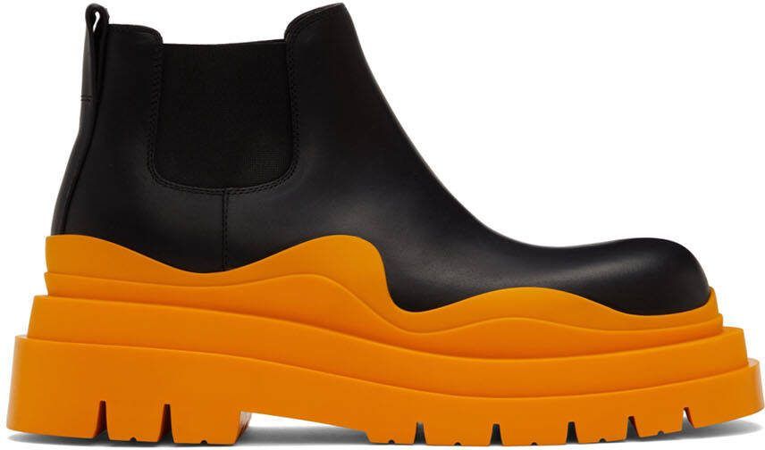 Bottega Veneta Black  Orange Tire Chelsea Boots - Picture 5