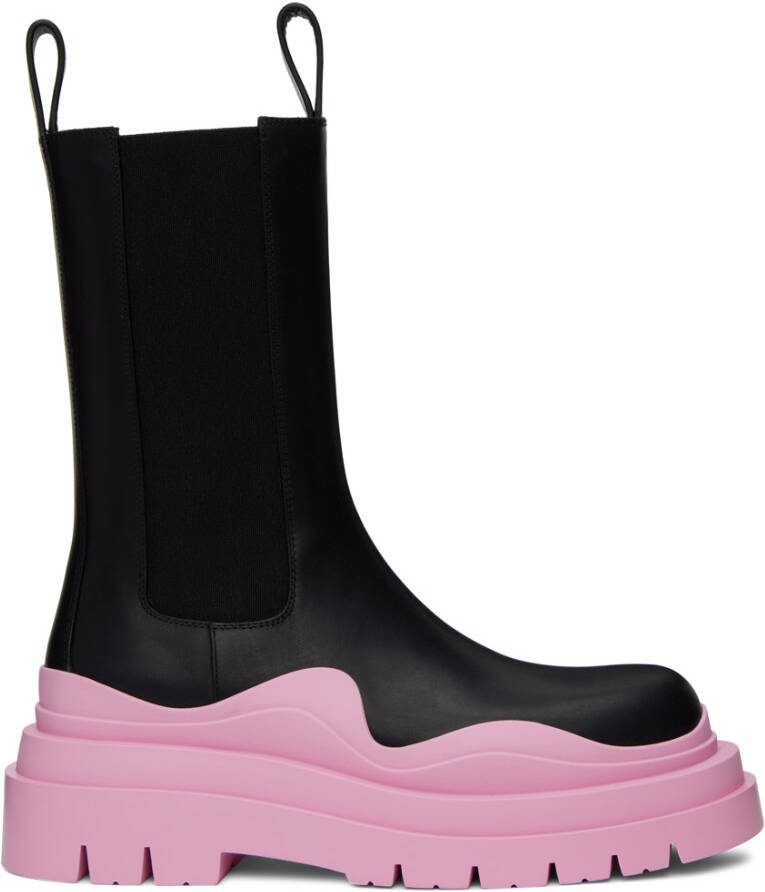 Bottega Veneta Black  Pink Tire Chelsea Boots - Picture 5