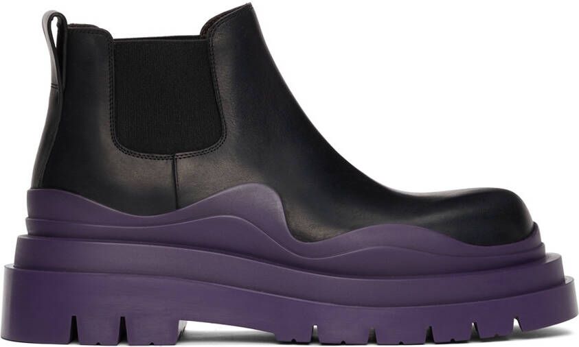 Bottega Veneta Black  Purple Low 'The Tire' Chelsea Boots - Picture 3