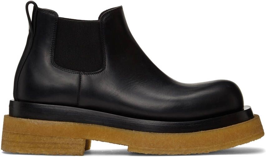 Bottega Veneta Black  Tan Crepe Sole Low Lug Chelsea Boots - Picture 5