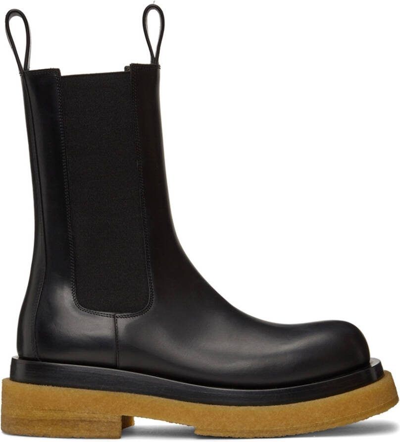Bottega Veneta Black  Tan Crepe Sole Medium Lug Chelsea Boots - Picture 2