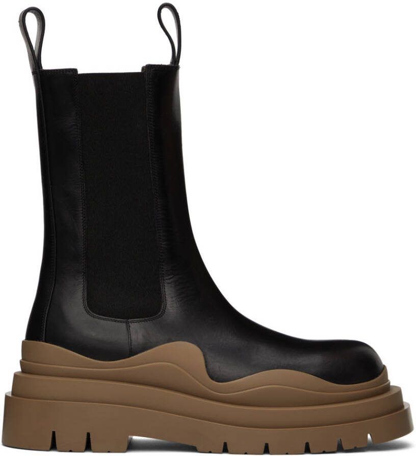 Bottega Veneta Black  Taupe Tire Chelsea Boots - Picture 3