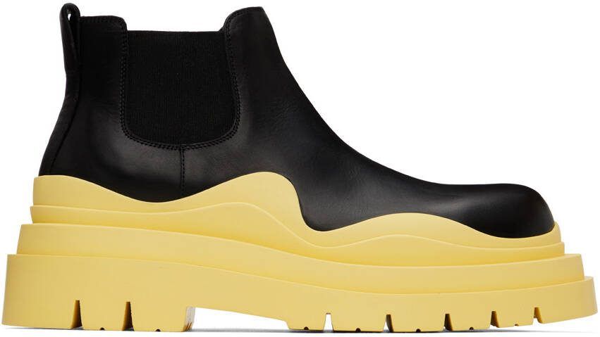 Bottega Veneta Black  Yellow Tire Chelsea Boots - Picture 5