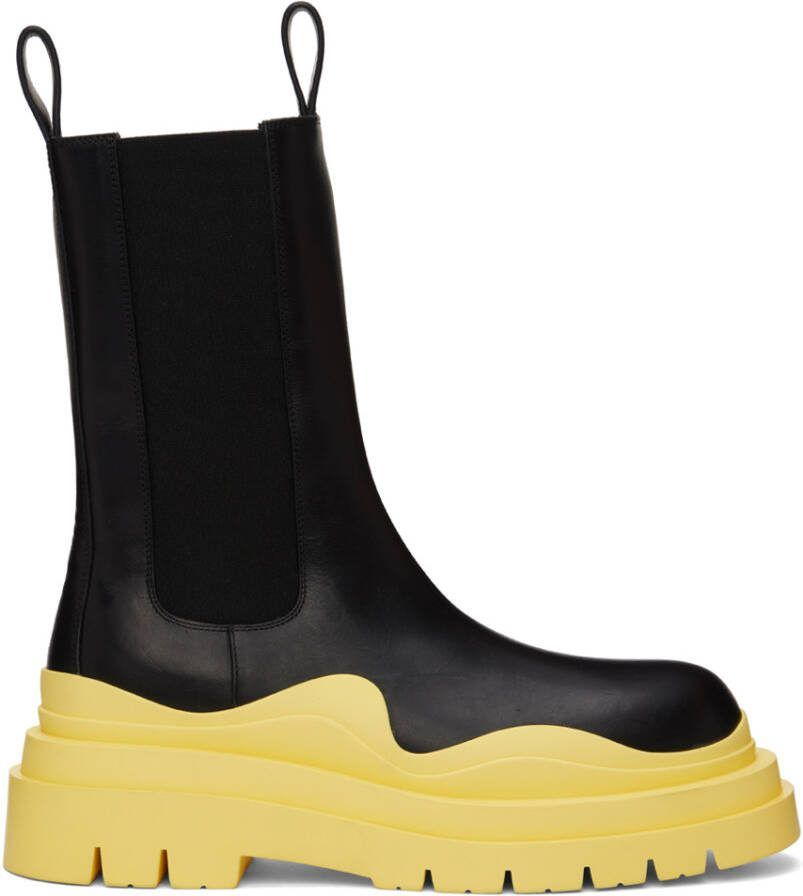 Bottega Veneta Black  Yellow Tire Chelsea Boots - Picture 2