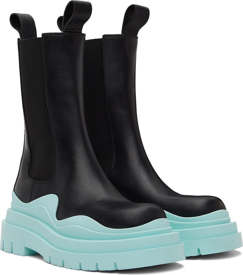 Bottega Veneta Black  Blue Tire Chelsea Boots