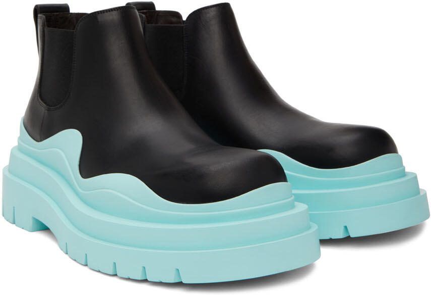 Bottega Veneta Black  Blue Tire Chelsea Boots - Picture 2