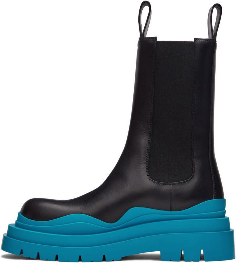 Bottega Veneta Black  Blue Tire Chelsea Boots - Picture 2