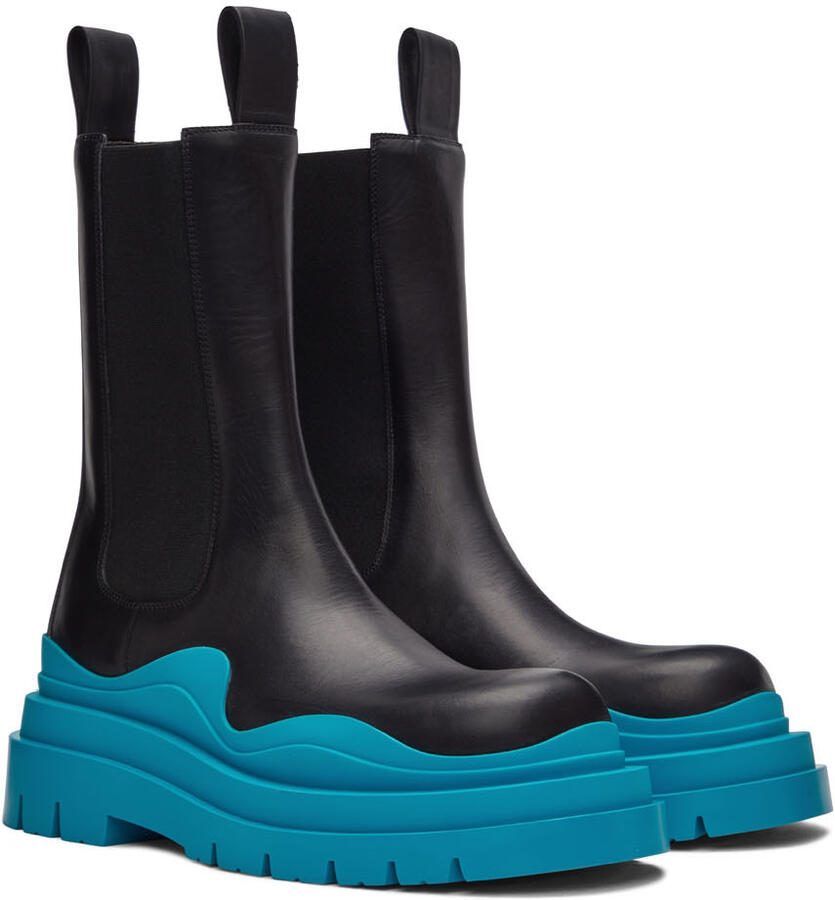 Bottega Veneta Black  Blue Tire Chelsea Boots