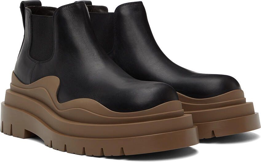 Bottega Veneta Black  Brown Tire Chelsea Boots - Picture 2
