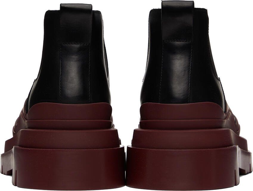 Bottega Veneta Black  Burgundy Tire Chelsea Boots - Picture 4