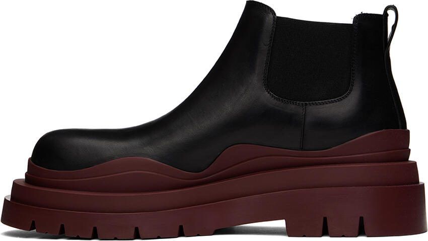 Bottega Veneta Black  Burgundy Tire Chelsea Boots - Picture 3
