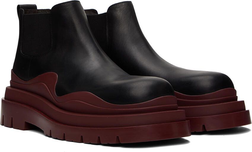 Bottega Veneta Black  Burgundy Tire Chelsea Boots