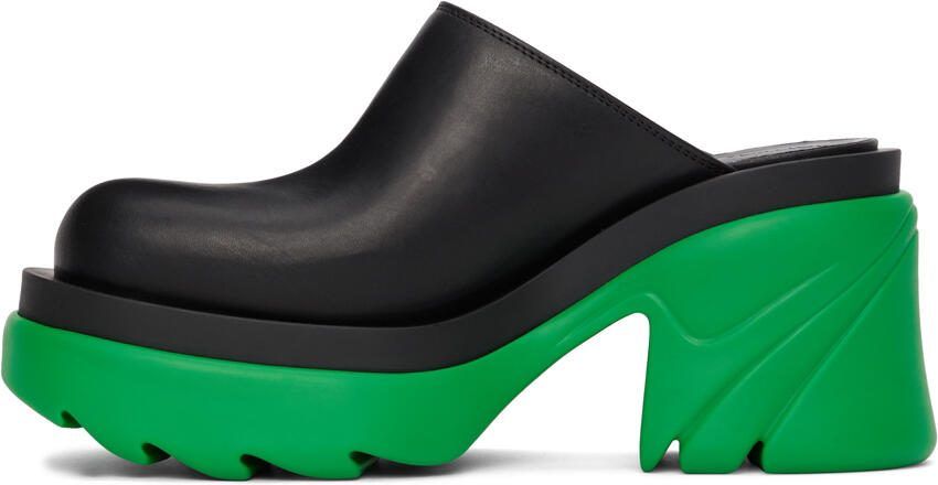 Bottega Veneta Black  Green Flash Mules - Picture 3