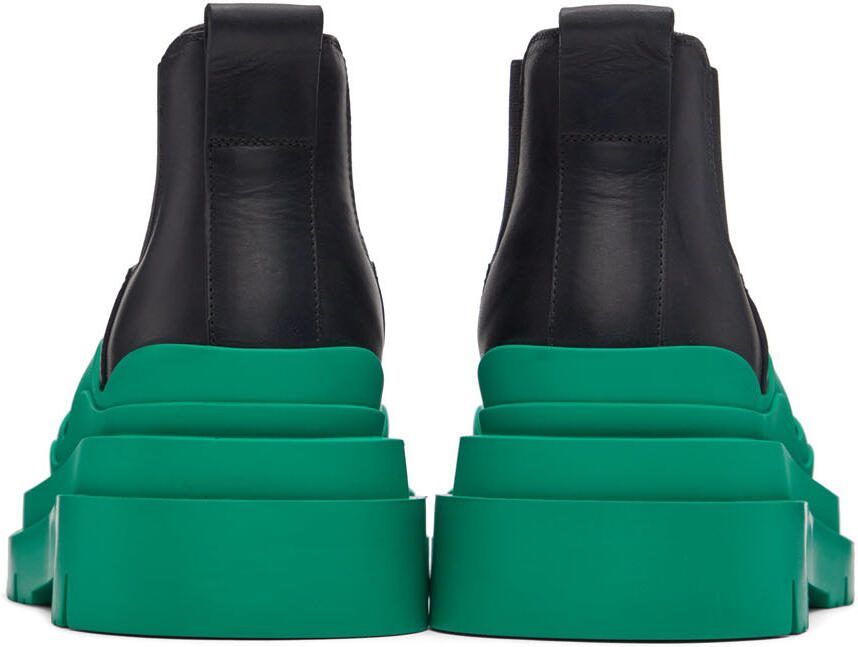 Bottega Veneta Black  Green Tire Chelsea Boots