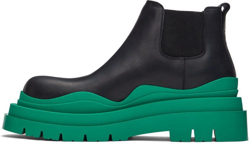 Bottega Veneta Black  Green Tire Chelsea Boots - Picture 3
