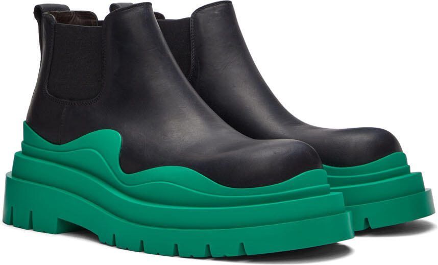 Bottega Veneta Black  Green Tire Chelsea Boots - Picture 2