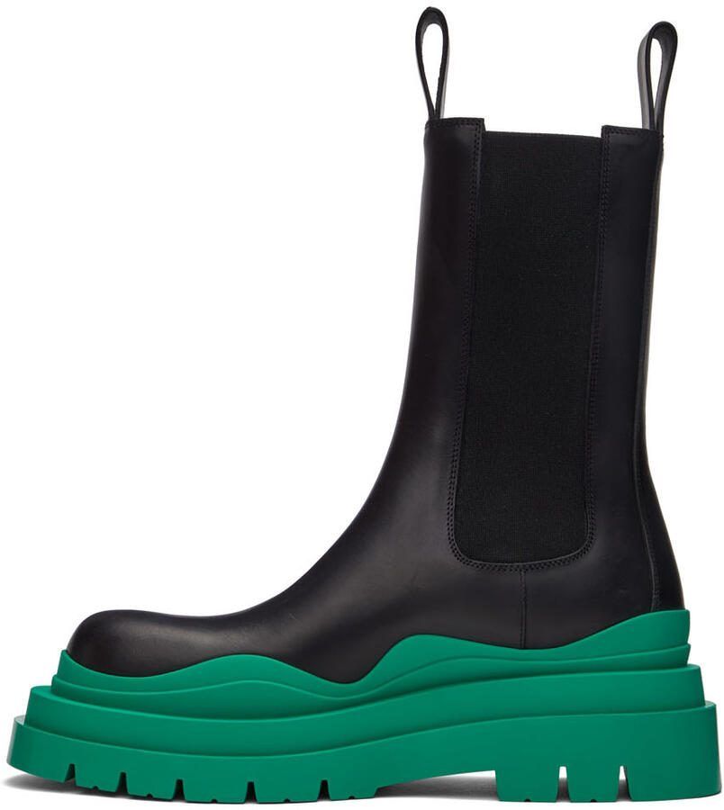 Bottega Veneta Black  Green Tire Chelsea Boots - Picture 2