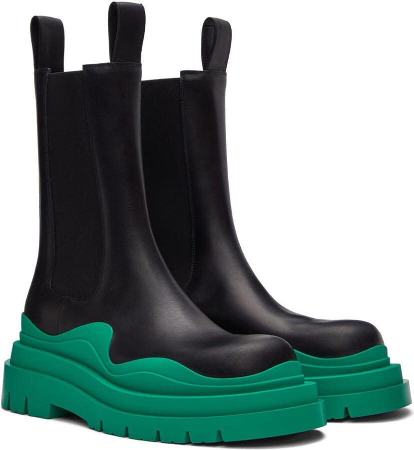 Bottega Veneta Black  Green Tire Chelsea Boots