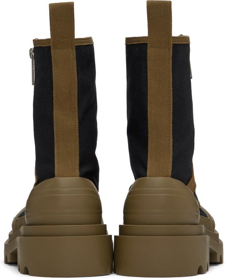 Bottega Veneta Black  Khaki Calf-High Boots - Picture 3