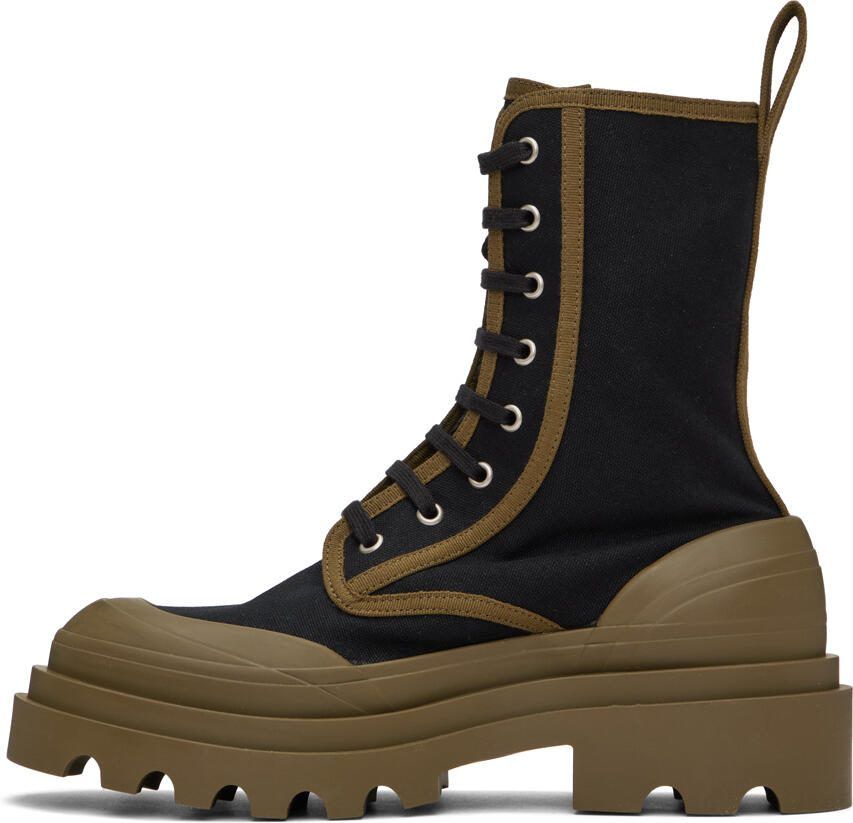 Bottega Veneta Black  Khaki Calf-High Boots