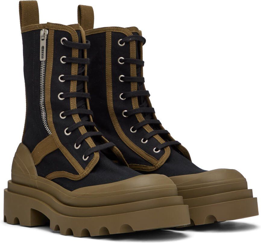Bottega Veneta Black  Khaki Calf-High Boots - Picture 2