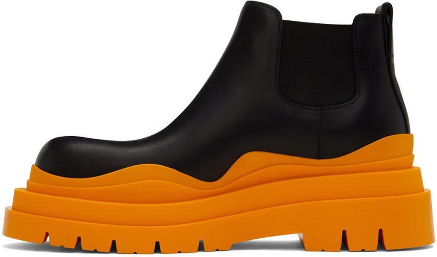 Bottega Veneta Black  Orange Tire Chelsea Boots - Picture 3