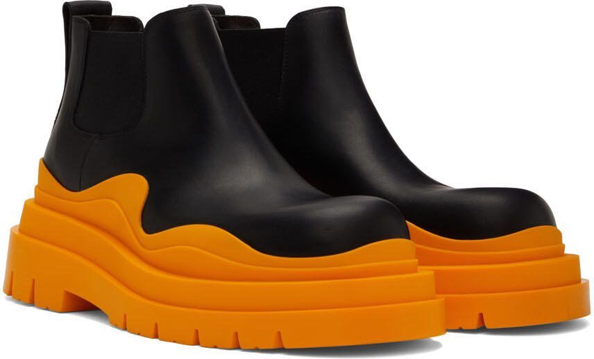 Bottega Veneta Black  Orange Tire Chelsea Boots - Picture 2