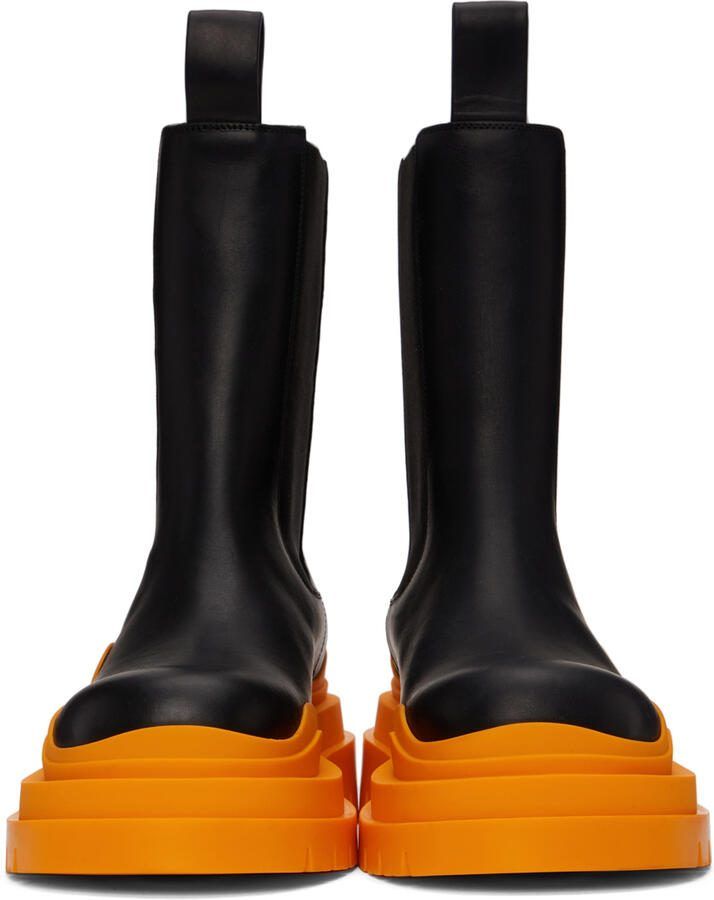 Bottega Veneta Black  Orange Tire Chelsea Boots - Picture 2