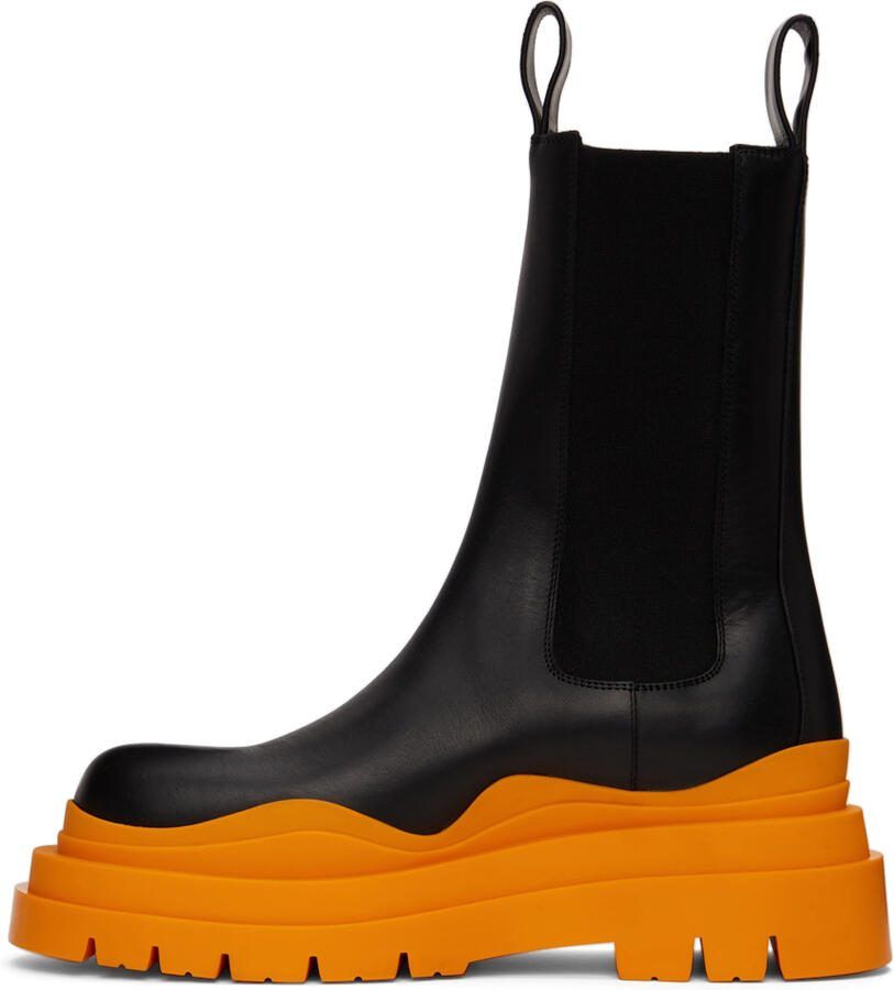 Bottega Veneta Black  Orange Tire Chelsea Boots